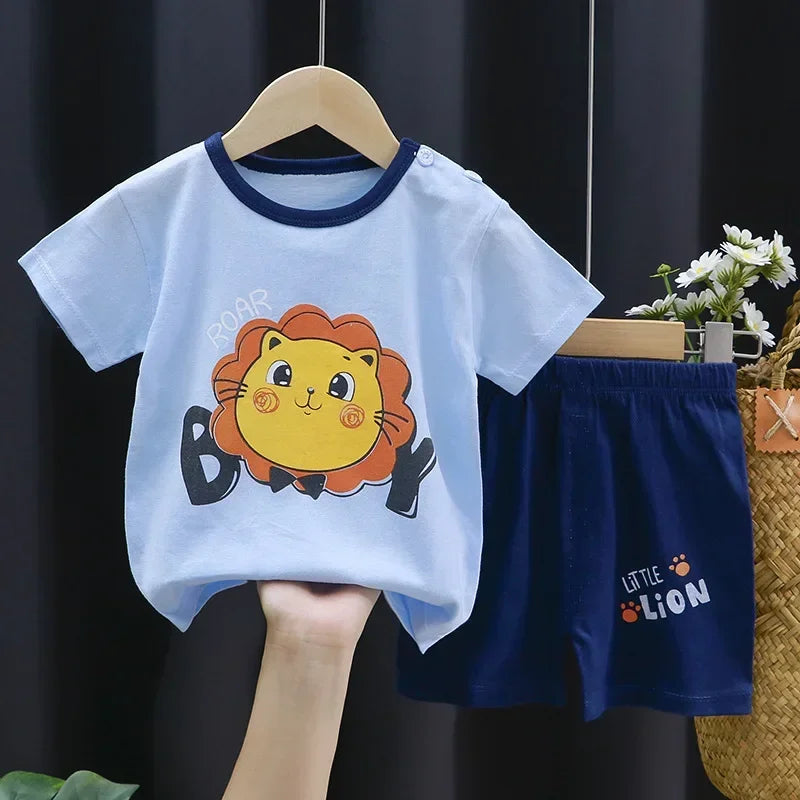 2PCS Set Kanak-kanak Ibu Pakaian Kanak-Kanak Lelaki Baju-T Perempuan Seluar pendek Kapas Musim Panas Lengan Pendek Pakaian Bayi Kanak-kanak Sut Kanak-kanak 