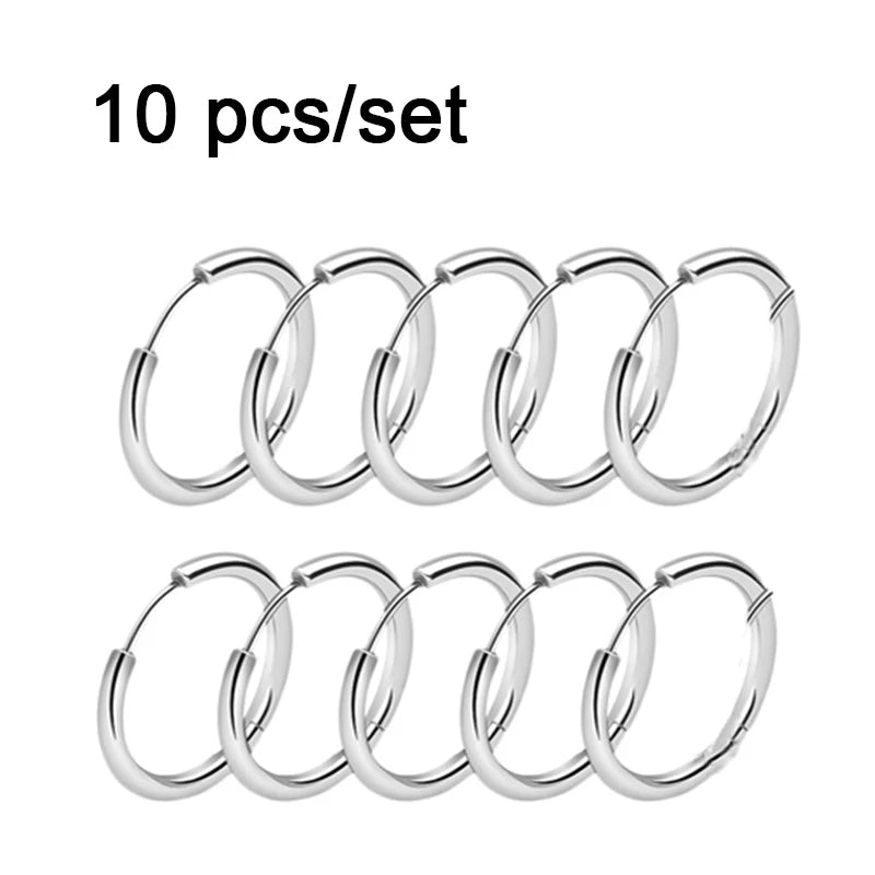 10 件小号环形耳环女士男士金色银色不锈钢圆形耳环圆形抗过敏吊坠女士 2022 