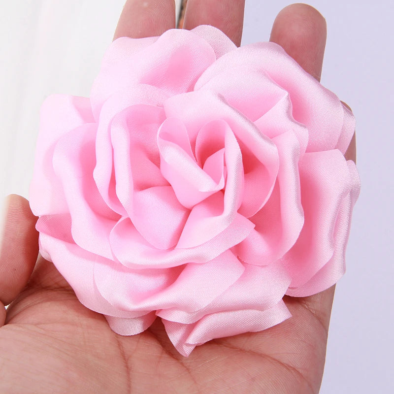 9cm Bunga Peony Satin Buatan Tangan Buatan Tangan untuk Klip Jepit Rambut Pakaian Hiasan Kepala Aksesori DIY DIY roset Fabrik Sutera organza 