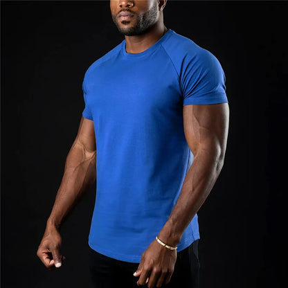 2024 New men's cotton T-shirt sports leisure running gym exercise training elastic quick drying short sleeve T-shirt men's top