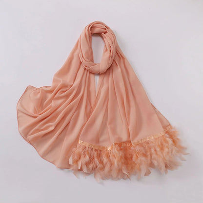 Ostrich Hair Plain Chiffon Hijab Women Scarves Handmade Feather Fashion Shawl Headwear Wrap Headscarf Scarf Foulard Scarf