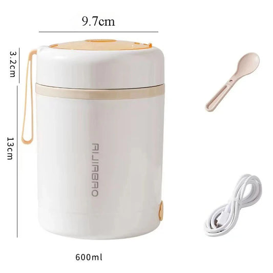 600ML USB Electric Heating Lunch Box Portable Picnic Milk Drink  Food Heater Stainless Steel Food Warmer Container 5V 12V 24V