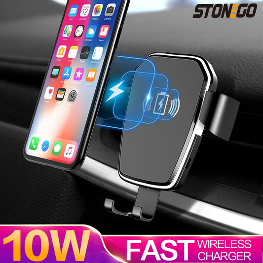 STONEGO Qi Fast Charging Car Holder, Wireless Charger, LED Indicator Lights Car Mount Auto Clamping Air Vent Mount Car Holder