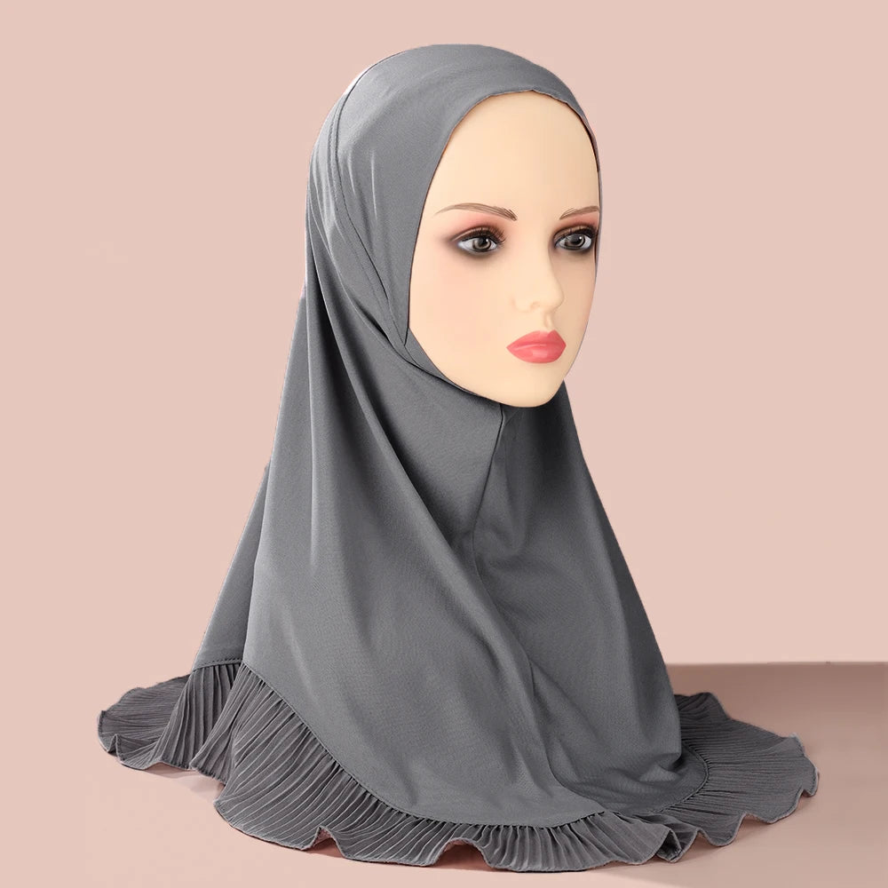 New Muslim Pullover Hat Malay Convenient Hijab Single-layer Ruffled Women's Scarf Hijab Solid Color Comfortable Hat Cap