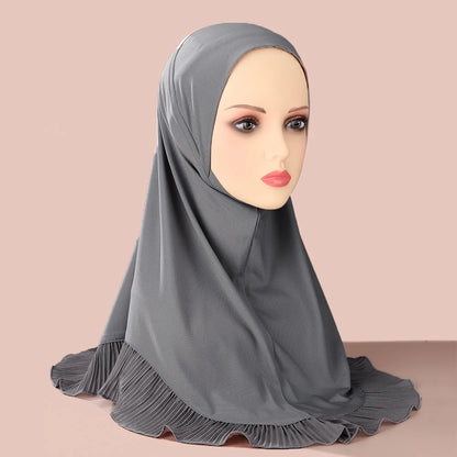 New Muslim Pullover Hat Malay Convenient Hijab Single-layer Ruffled Women's Scarf Hijab Solid Color Comfortable Hat Cap