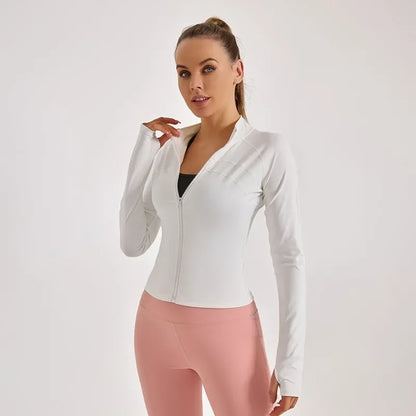 Aiithuug Slim Fit Yoga Jackets Full Zip Up Sports Jacket Thumbhole Gym Tops Quick Dry Compress Stretchy Yoga Top Fitness Workout