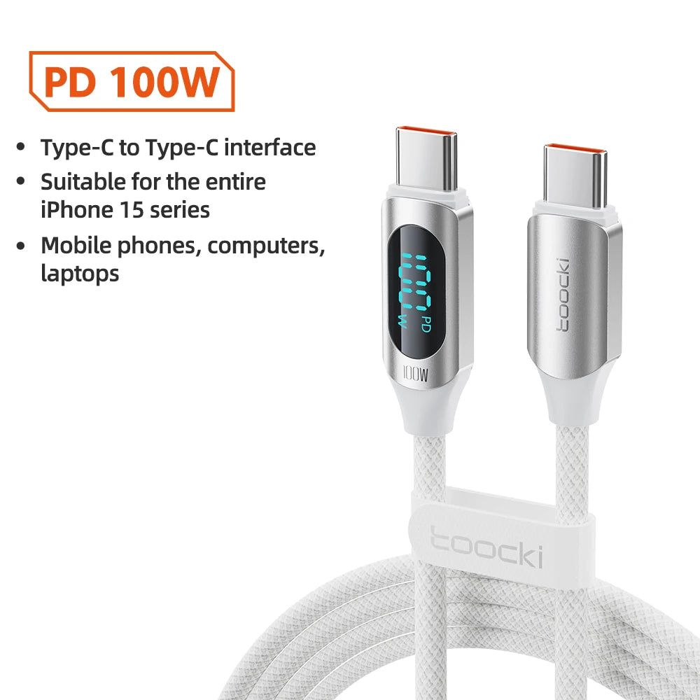 Toocki Type C 转 Type C 数据线 100W PD 快速充电器 USB C 转 USB C 显示屏数据线 适用于小米 POCO f3 Realme Macbook iPad 