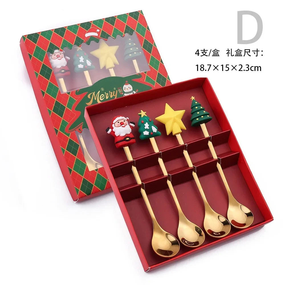 Stainless Steel Spoon,cute Creative Christmas Tree Coffee Mixing Spoon,dessert Fruit Fork,figurine Spoon Fork Cutlery,gift Set