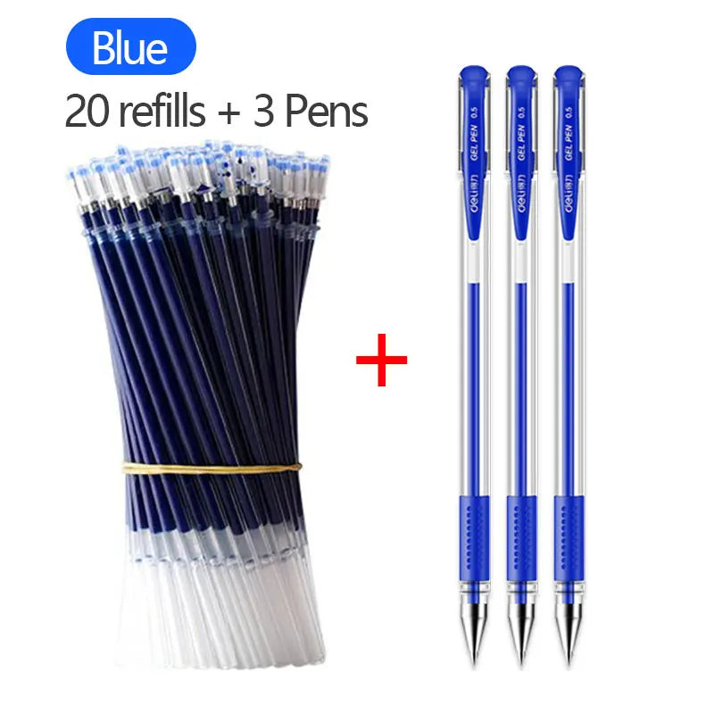 Set Pen Gel Hitam Biru Ballpoint 0.5 mm Isi Semula Cute Sekolah &amp; bekalan pen menulis pejabat Alat Tulis Korea Kawaii