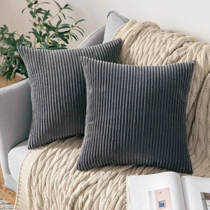 Christmas Green Corduroy Throw Pillow Covers 16/18/20 Soft Throw Pillow Cases Modern Stripes Couch Pillows for Living Room Home