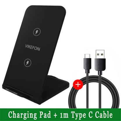 VIKEFON Wireless Charger Stand Pad Foldable For iPhone 15 14 13 12 Samsung Xiaomi Lg Type C Induction Fast Charging Dock Station