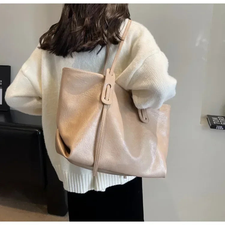 Large Capacity Women's Tote Bag 2024 Winter Fashion Trend Leather Shoulder Bags Office Handbag Fashion Lady Commuter Bags