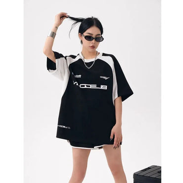 Y2K Korea Vintage Streetwear Kasual Acubi Harajuku Egirl Lengan Pendek T-Shirt Grunge Estetika Baju Atasan Bersaiz Besar 