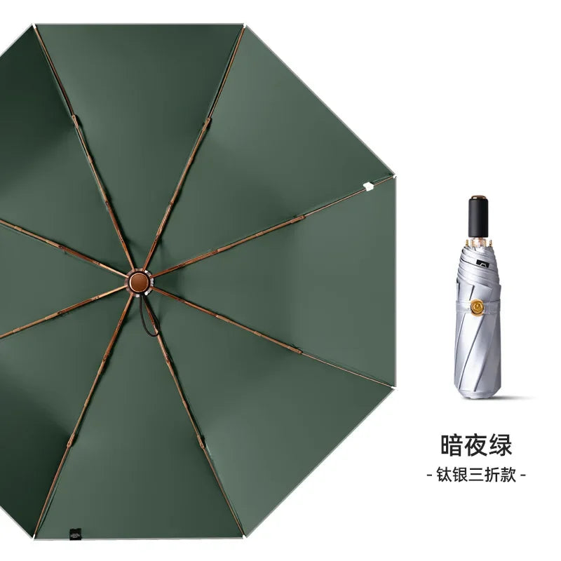 Sunshade Folding Umbrella for Women, Thickened Titanium Silver Cloths, Anti Sun UV, Windproof Waterproof, Rain Umbrellas Parasol