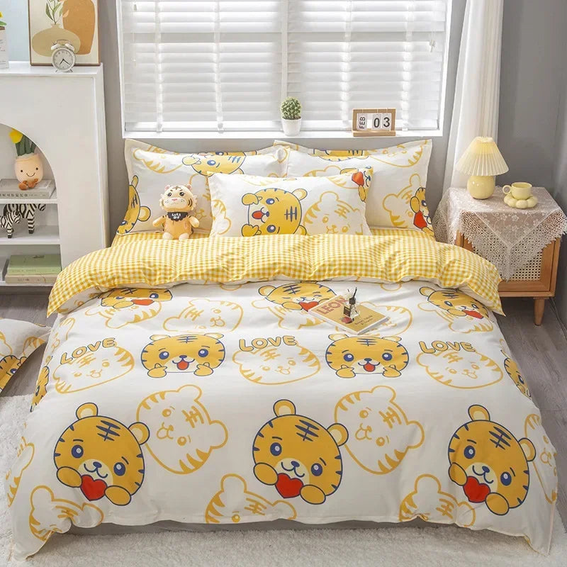 Lovely Cartoon King Size Duvet Cover Set 220x240 Skin Friendly Double Bed Quilt Cover Blanket Comforter Cover and Pillowcase