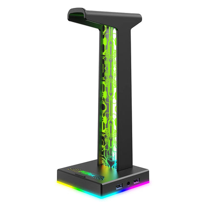 RGB Gaming Headphone Stand 10 Lighting Effects Dual USB Port 3.5mm Audio Port Desktop Gaming Headset Holder Hanger for Gamer PC