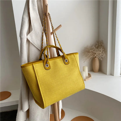 Women Chain Tote Bag Designer Female Shoulder Casual Bags Beach Canvas Leisure Handbags Women's Bag 2023 Trend Medium