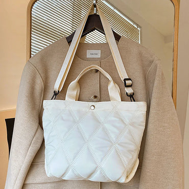 Ladies Diamond Lattice Tote Bag Large Capacity Padded Crossbody Bag Soft Simple Satchel Bag Adjustable Strap Single Shoulder Bag