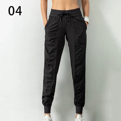 Sweatpants Fabric Drawstring Running Sport Joggers Quick Dry Athletic Gym Fitness with Two Side Pockets Exercise Women Pants