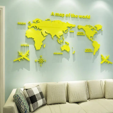 3D Wall Stickers World Map Acrylic Wall Flower Office Hall Room Background Wall Decoration Modern Style Home Decoration