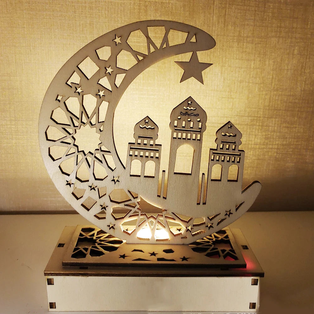 Eid Mubarak Decor Ornament Light Ramadan Decoration Eid Kareem Wooden Pendant for Home Ramadan Mubarak Islamic Muslim Party Gift