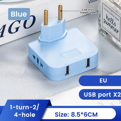 1pcs European Regulation 1 In 3 Convenient Rotary Plug Germany France Russia Spain Travel Lightweight Universal EU Adapters