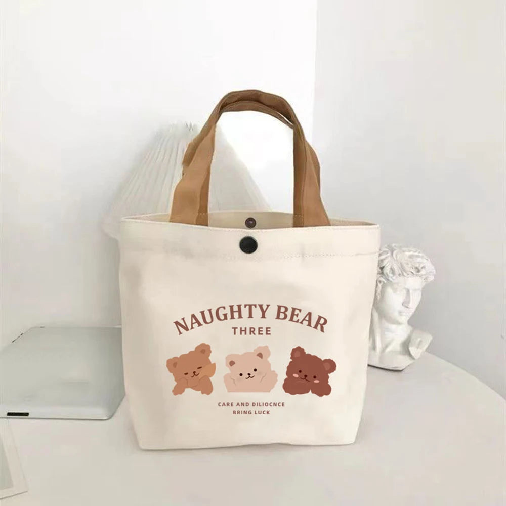 2024 New Canvas Bag Versatile Handbag Female Student Lunch Box Bag Simple Tote Bag Office Worker Lunch Bag Tote bag