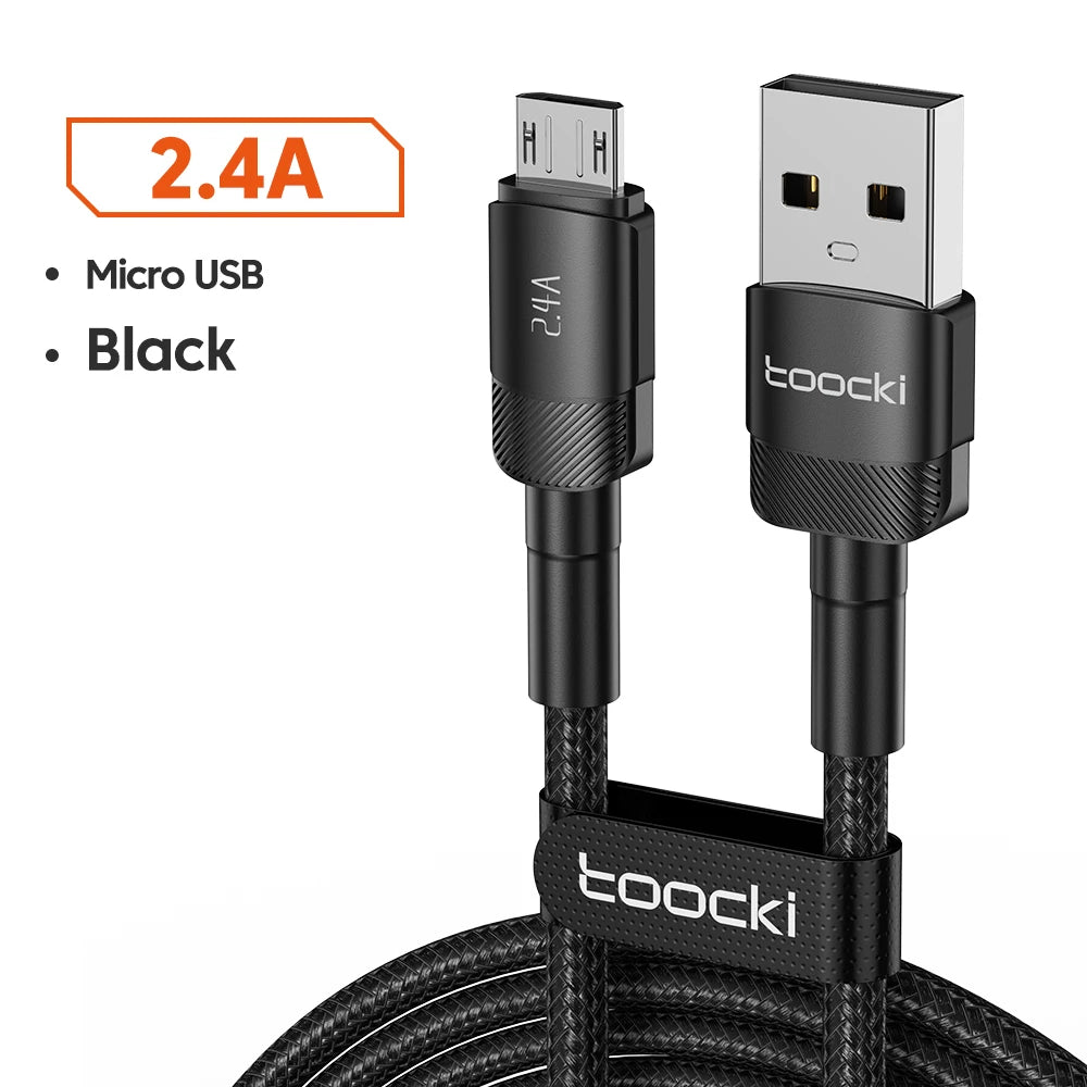 Toocki Micro USB 数据线 2.4A 快速充电微型数据线适用于三星 S6 S7 红米 Note 4 耳机 iPad Micro USB 