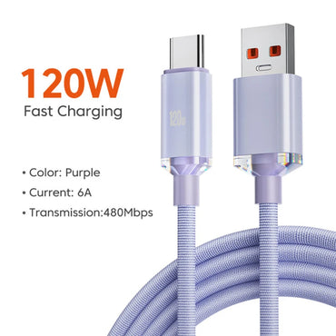 Kabel Pengecas Pantas USB Jenis C 120W untuk Xiaomi Redmi Note 14 Kabel Pengecasan Pantas untuk Huawei Honor OnePlus POCO OPPO