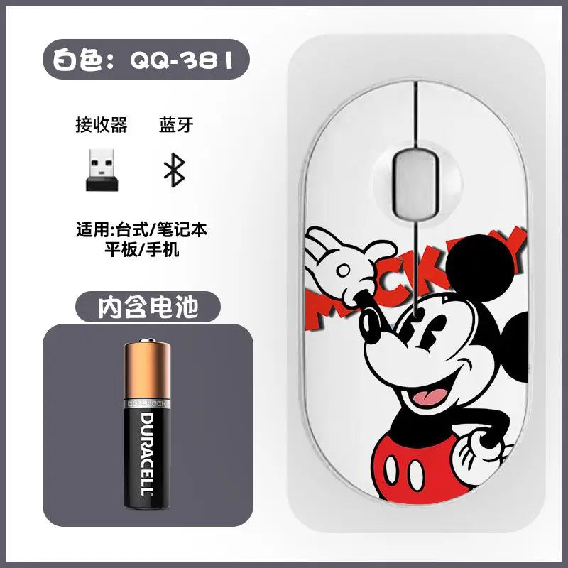 Disney Kawaii Mickey Mouse and Minnie Wireless Bluetooth Mouse Cute Cartoon USB Bluetooth Dual Mode Super Silent Home Laptop