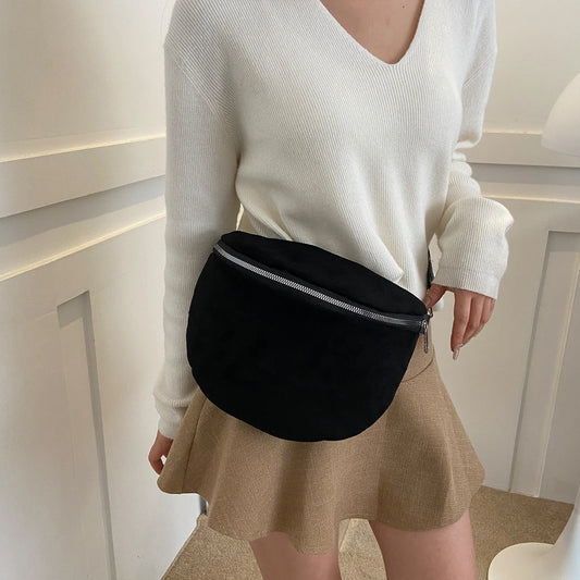 Fesyen Suede Beg Pinggang Wanita Retro Beg Pisang Half Moon Tali Lebar Beg Dada Wanita Beg Bahu Berjenama Berjenama Pek Fanny Mewah 