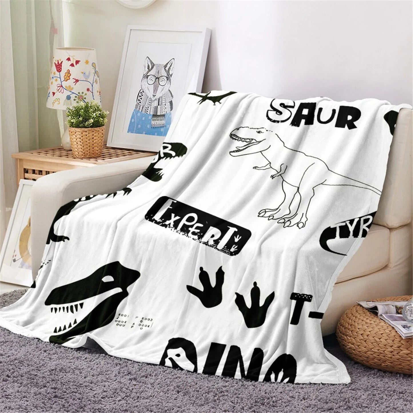 KACISSTY Cartoon Dinosaur Baby Blanket Soft Flannel Throw Blanket for Chair Travel Camping Kids Adults Bed Couch Cover 5 Size