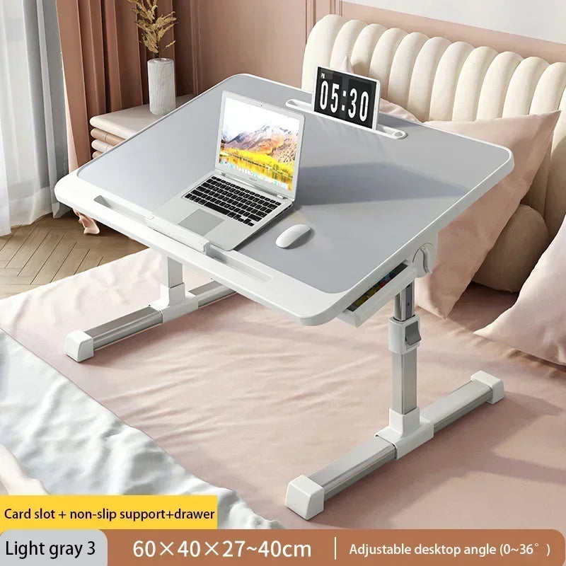 Foldable Lift Laptop Desk for Bed Adjustable Stand Portable Lap Table Breakfast Tray Desk with Drawer for Eating Working Gaming