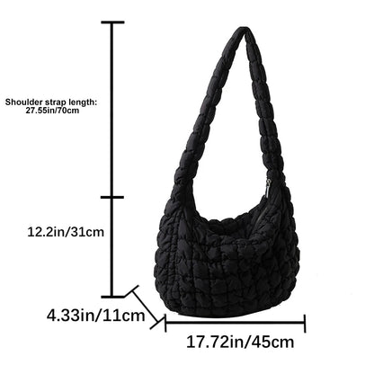 Beg Selempang Berlapis Empuk Baharu untuk Wanita Beg Bahu Awan Berlipat Bubbles Beg Tangan Berbentuk Baldi Tote Besar Beg Tangan Ruched 
