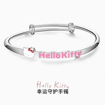 Hello Kitty Necklace Sanrio Anime Character Pink Peach Heart Crystal Cat Push-Pull Bracelet Pendant Couple Decoration Girl Gift