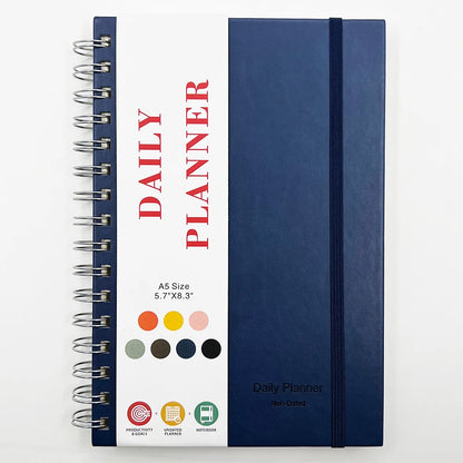 A5 Spiral Undated Daily Notebook Planner Organize Daily Plans 80 Sheets Hardcover Notebooks for Perfect for Office School