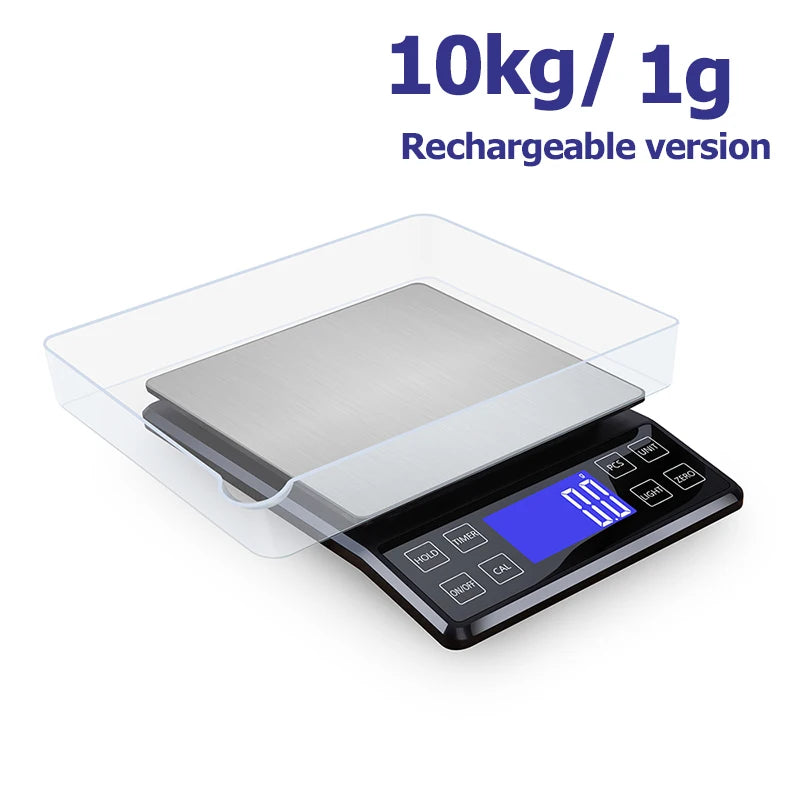 High Precision Kitchen Scale 3kg/5kg/10kg 0.1g Household Food Coffee Balance Waterproof Electronic Scales 50g Weights Scale Pan