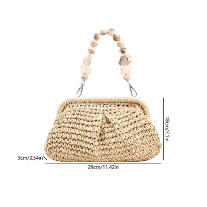 Luxury Designer Trendy Straw Weaving Shoulder Bag Versatile Small Beading Handbag For Women Summer Casual Beach Bag Travel Purse