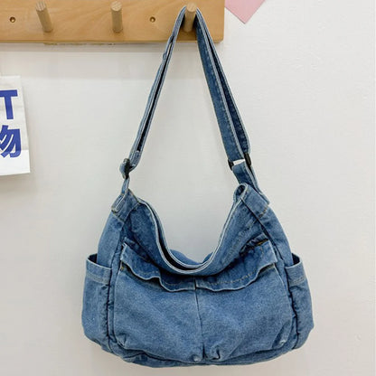 Women Casual Satchel Bag Large Capacity Denim Vintage Messenger Bag Adjustable Strap Daily Tote Bag Multifunction Chic Hobo Bag