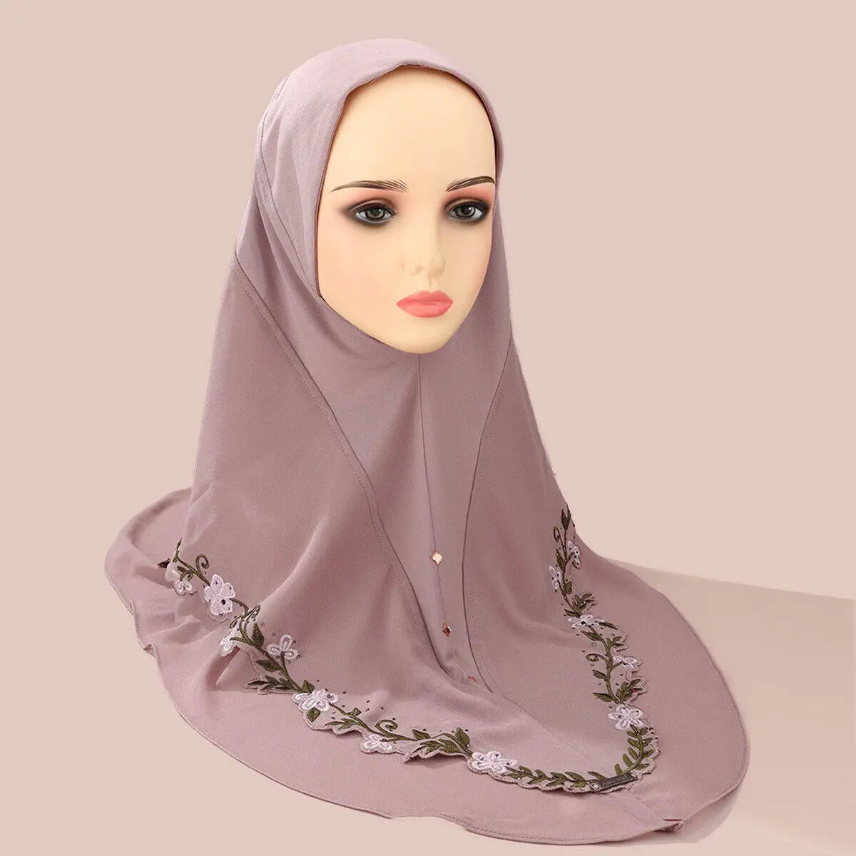 Malaysia Embroidery Floral 2 Layers Instant Hijab Muslim Wear Directly Islamic Shawls Arab Scarf Turban