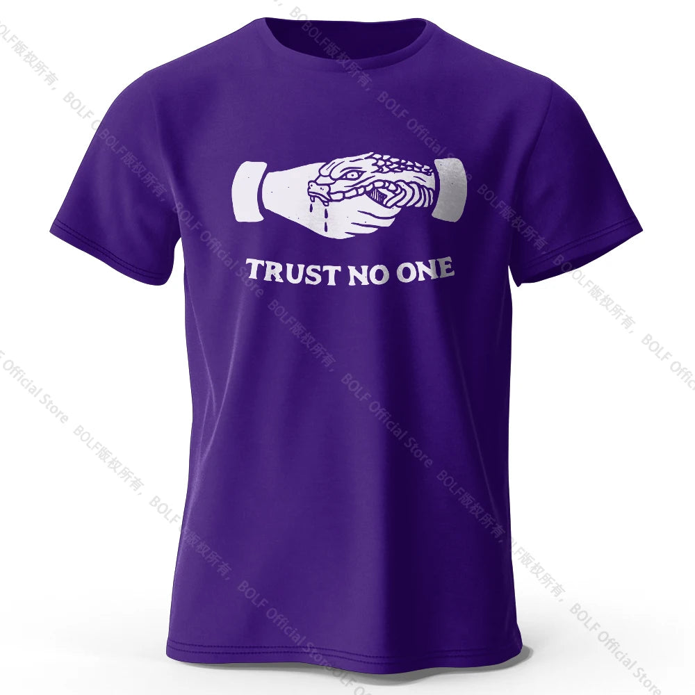 Men's Trust No One Printed T-Shirt 100% Cotton Harajuku Oversized Funny Graphic Tees for Men Women Summer Tops