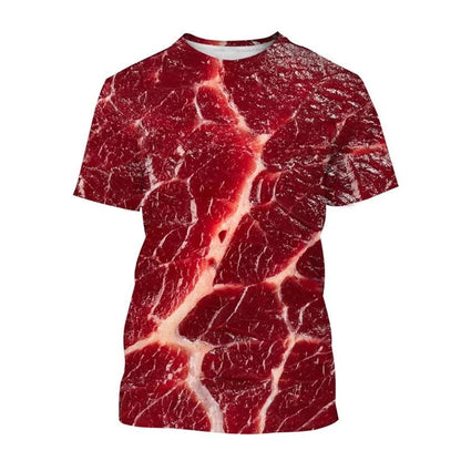 T-shirt Daging Kambing Lembu Kreatif Lelaki Wanita Cetak 3D Streetwear Personaliti T Kemeja Kasual Leher O Baju Tee Tops Pakaian Lelaki 