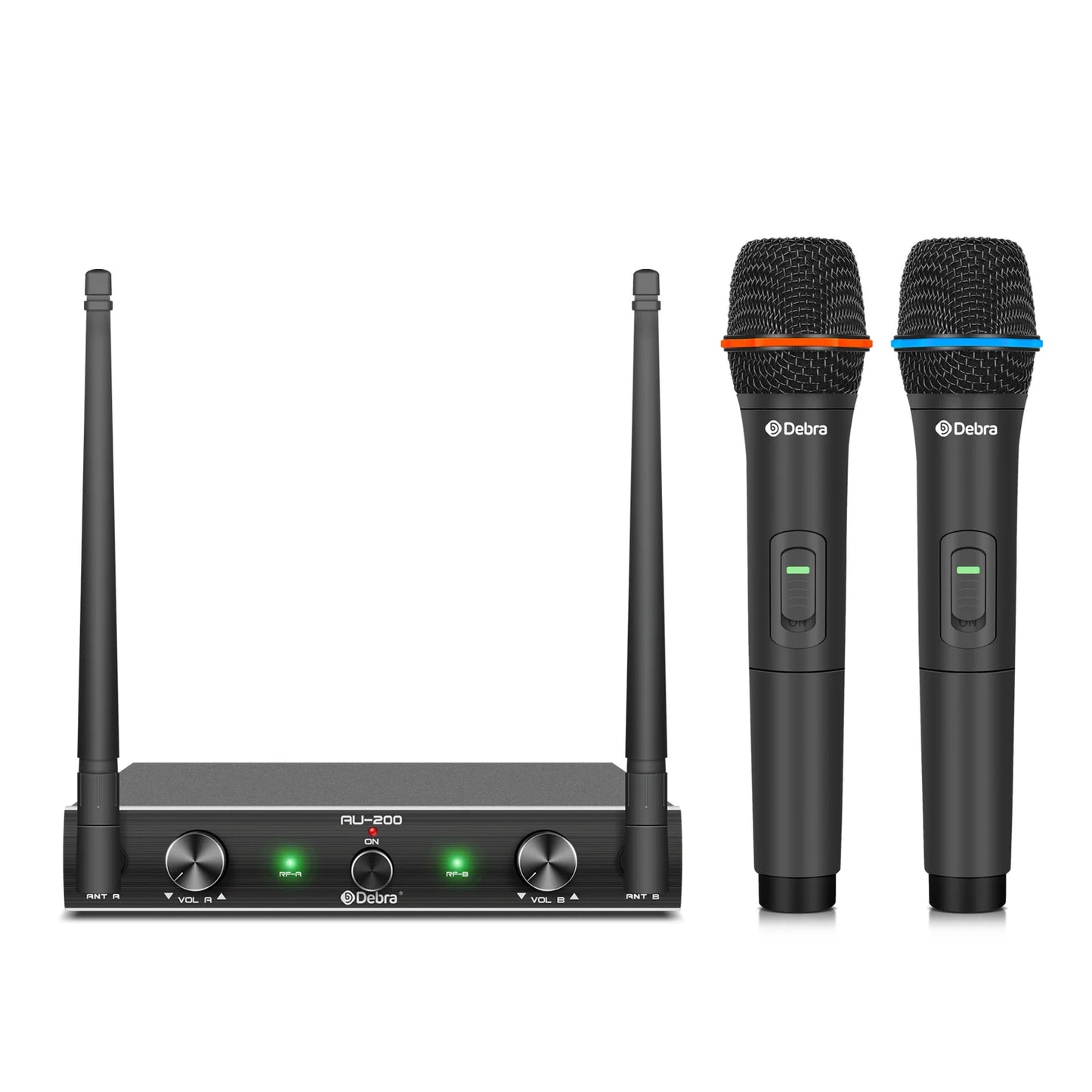 Debra AU200 Wireless Microphone System Portable UHF 2 Channel Handheld Or Lavalier & Headset For Karaoke Church Party.