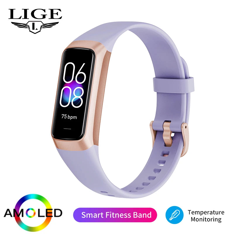 LIGE Amoled Smart Watch Men Women Heart Rate Blood Smartwartch Bluetooth Call Smart Bracelet Sport Fitness Tracker Watch Women