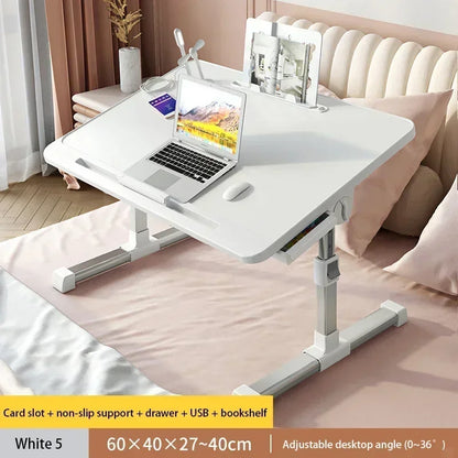 Foldable Lift Laptop Desk for Bed Adjustable Stand Portable Lap Table Breakfast Tray Desk with Drawer for Eating Working Gaming