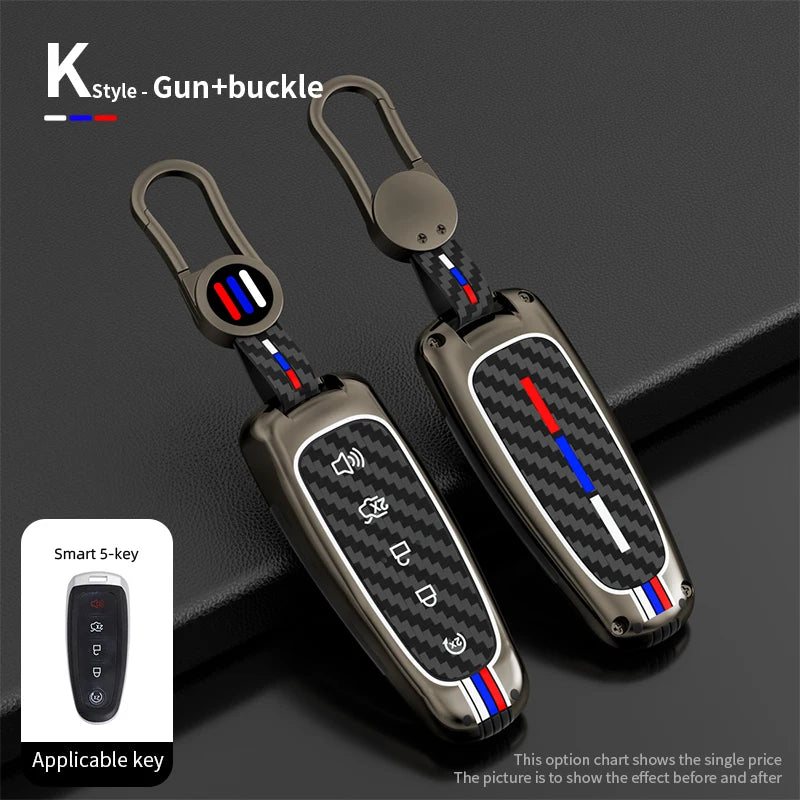 Zinc Alloy Car Key Case Cover For Ford Escape Focus C Max Kuga Edge Explorer Taurus Keyring Remote Control 5 Button Protection