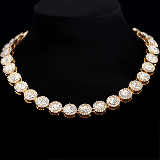 Bling Mewah Berturap Hati Kristal Kalung Rantai Pautan Cuba untuk Wanita Hip Hop Ais Keluar Bulat Square Tenis Rantai Choker Barang Kemas 