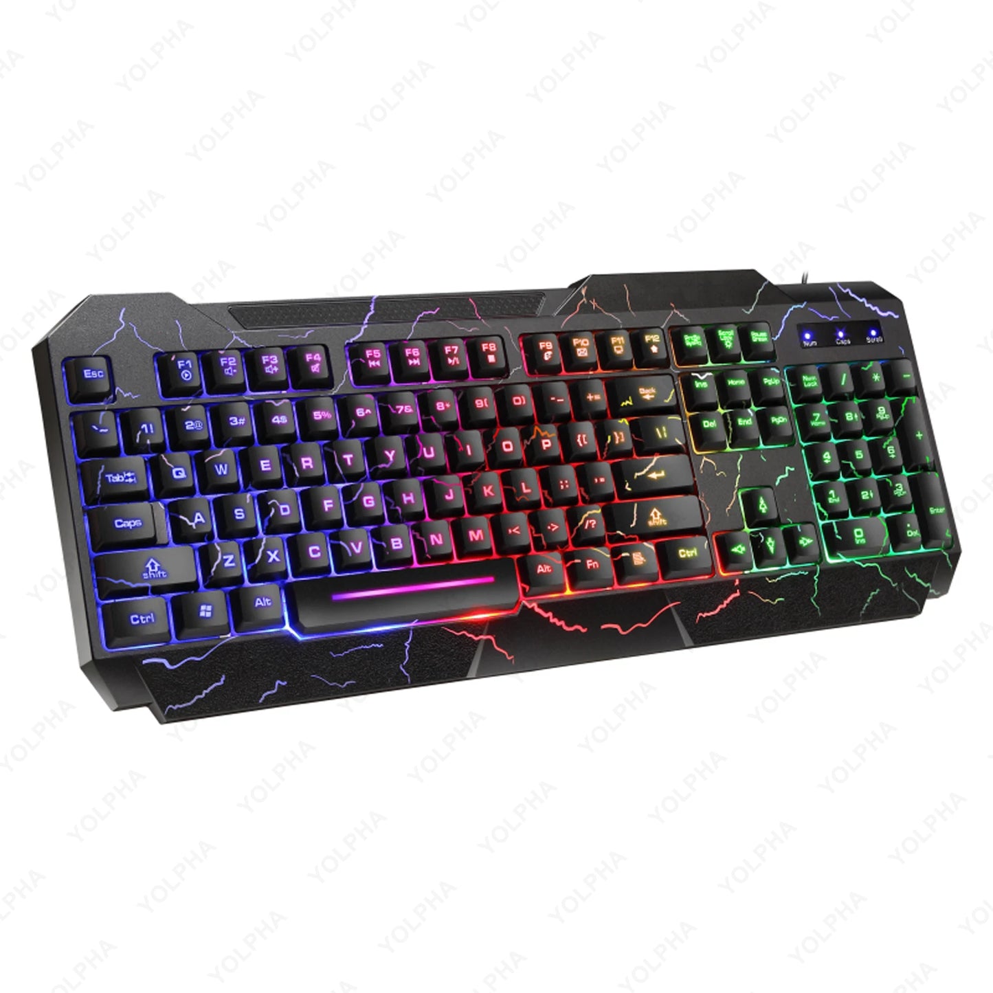 Crack Rainbow Glow Gaming Keyboard& Mouse Set with Backlight Luminous Gaming Peripheral Ergonomic Mechanical Feel Keyboard Mouse