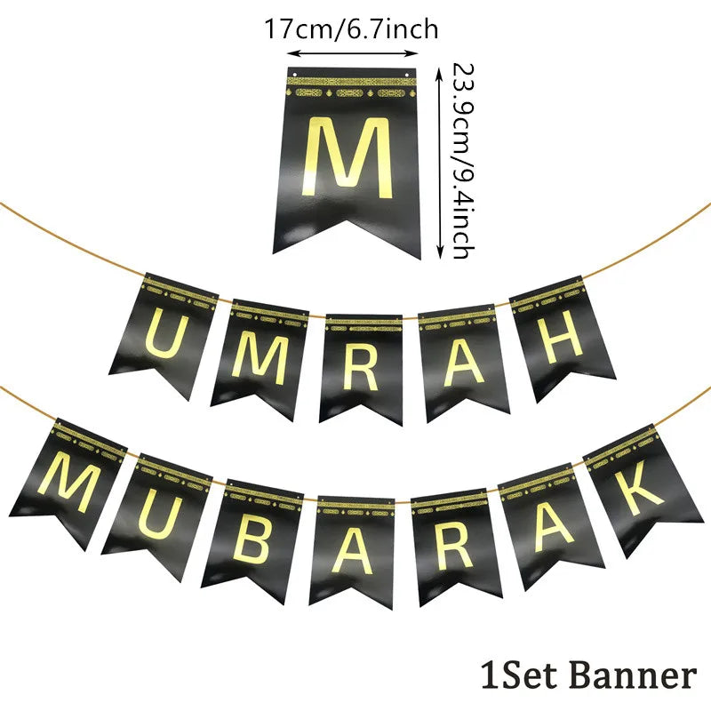 Emas Hitam EID Mubarak Pinggan Kertas Pakai Cawan Napkin Untuk Rumah 2024 Pesta Islam Muslim Ramadan Kareem Meja Bekalan Hari Raya