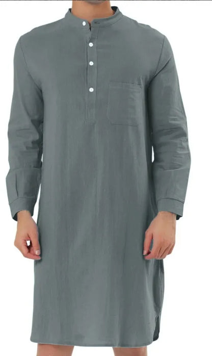 Muslim Fashion Casual Pocket Long Shirts Robe Kurta Men Arabe Hombre Arabic Shirt Islamic Dubai Man Clothing Kaftan for Men